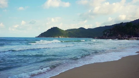 Pangan Slow motion of Waves, Ocean, Sea on Tropical Beach Island Landscape Stock Footage 108215546