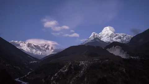 Pangboche night view to the Ama Dablam, Lhotse and Everest peak Stock Footage 121490986