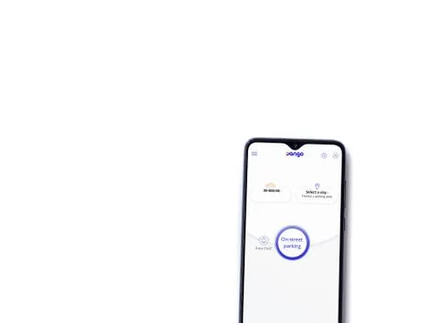 Pango app launch screen with logo on the display of a black mobile smartphone Stock Photos