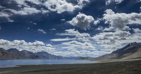 Pangong lake high view Ladakh time lapse 4k Stock Footage