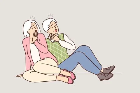 Panic among elderly people who fell to ground and screamed in fear caused by 스톡 일러스트