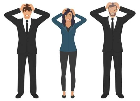 Panic and being scared concept. Group of young people standing touching cheeks Stock Illustration