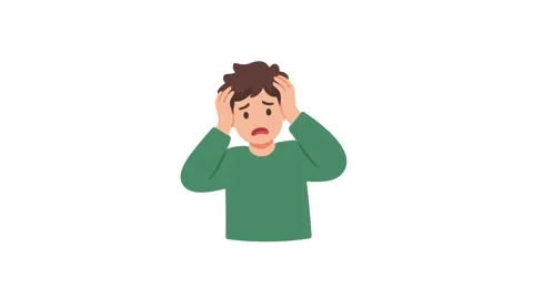 Panic animated terrified man holding head in shock and fear 4K white backgrou Video stock 345856617