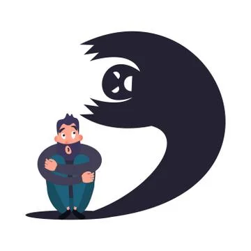 Panic Attack and Anxiety Disorder Concept. Frightened man sitting and hugging 库存插图