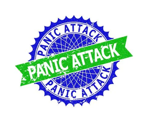 PANIC ATTACK Bicolor Rosette Grunge Stamp Seal Illustrazione stock