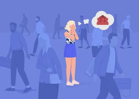 Panic attack in crowd flat color vector illustration Illustrazione stock