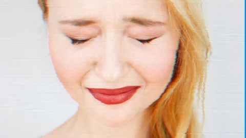 Panic attack depressed woman glitch static noise Stock Footage 128685751