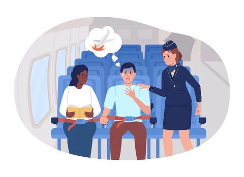 Panic attack during flight 2D vector isolated illustration Stock Illustration