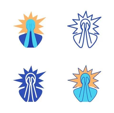 Panic attack icon set in flat and line style Stock Illustration