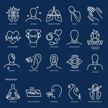 Panic attack icon set in line style Illustrazione stock