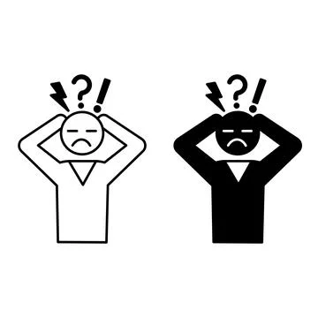 Panic Attack Icons. Black And White Vector Illustration. Sudden Attack Of S.. Illustrazione stock