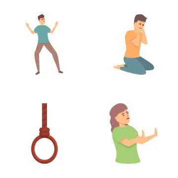 Panic attack icons set cartoon vector. Anxious and afraid people Stock Illustration
