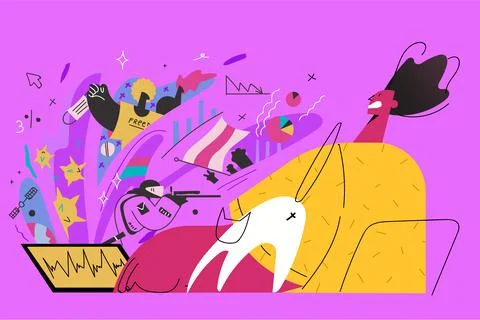 Panic attack, negative influence of mass media concept Stock Illustration