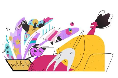 Panic attack, negative influence of mass media concept Stock Illustration