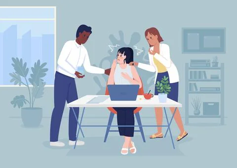 Panic attack at office flat color vector illustration Illustrazione stock