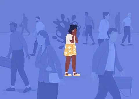 Panic attack in overcrowded place flat color vector illustration Illustrazione stock