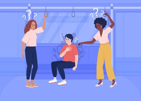 Panic attack on public transport flat color vector illustration Illustrazione stock