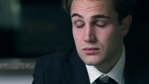 Panic attack: stressed anxious young businessman- close up Stock Footage 91826251