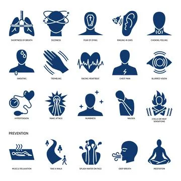 Panic attack symptoms icon set in flat style Stock Illustration
