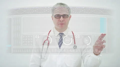 PANIC ATTACK tab and a doctor in front of a modern medical display Stock Footage 136576647