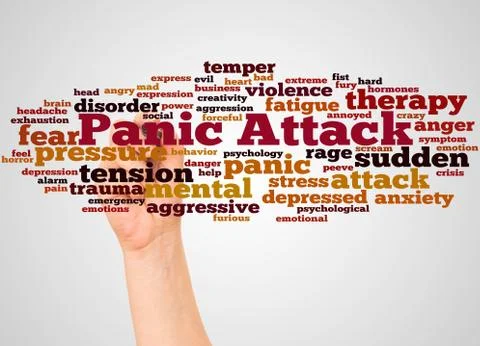 Panic Attack word cloud and hand with marker concept Stock Photos