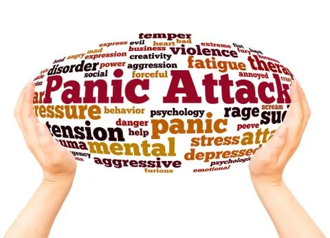Panic Attack word cloud hand sphere concept Stock Photos