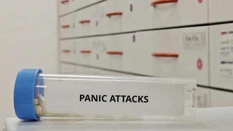 PANIC ATTACKS tablets for reduce acute anxiety episodes and prevent recurrence Stock Photos