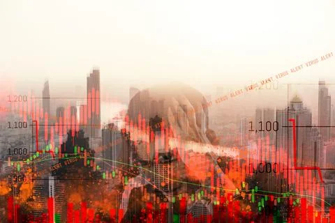 Panic businessman from world stock down by corona virus. With down graph ma.. Stock Photos