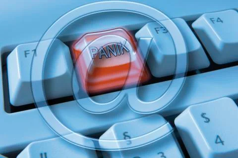 Panic button and @ symbol superimposed over a keyboard Stock Illustration