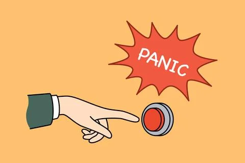 Panic button near person hand, for concept of importance of motivation and Illustrazione stock