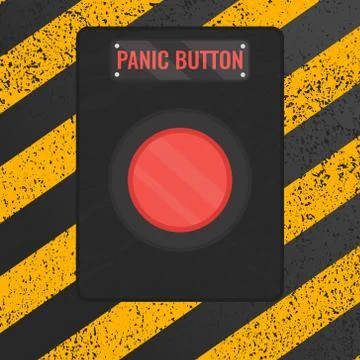 Panic button sign on yellow striped background Stock Illustration