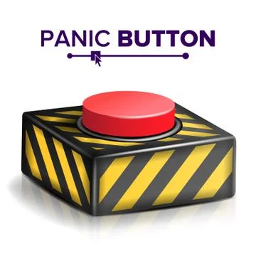 Panic Button Vector. Red Alarm Shiny Button Icon. Psychological Health Stock Illustration