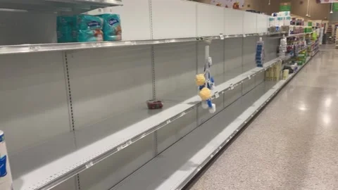 Panic buying from COVID-19 empty grocery shelves Stock Footage 180502104