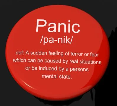 Panic definition button showing trauma stress and hysteria Illustrazione stock
