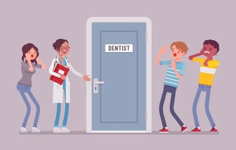 Panic at dentist door Stock Illustration