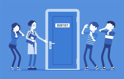 Panic at dentist door Stock Illustration