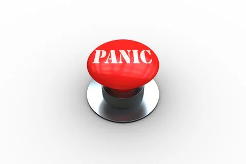 Panic on digitally generated red push button Stock Illustration