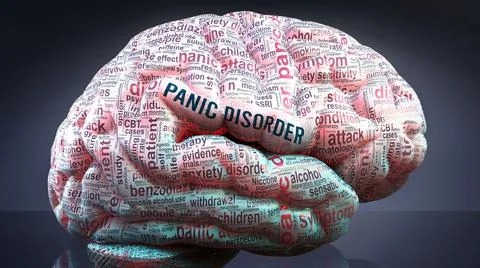 Panic disorder in human brain, hundreds of crucial terms related to Panic dis Stock Photos