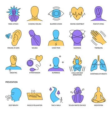 Panic disorder icon collection in colored line style Stock Illustration