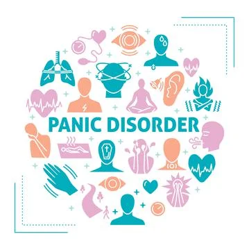 Panic disorder round banner in flat style Stock Illustration