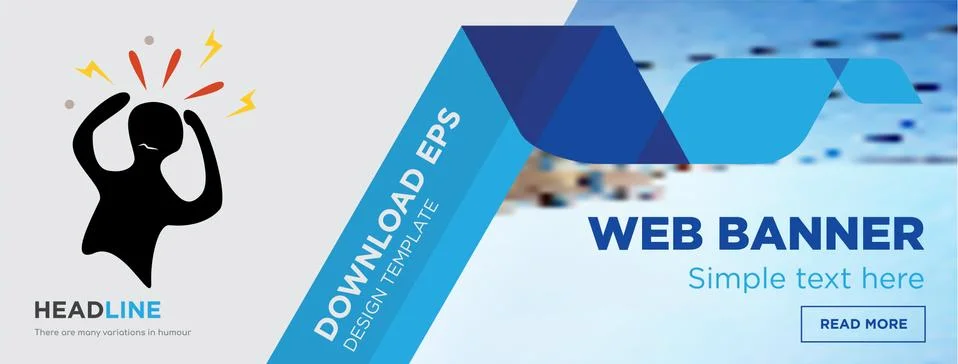 Panic horizontal webpage banner template design with flat icon and blue shape Free Stock Illustration