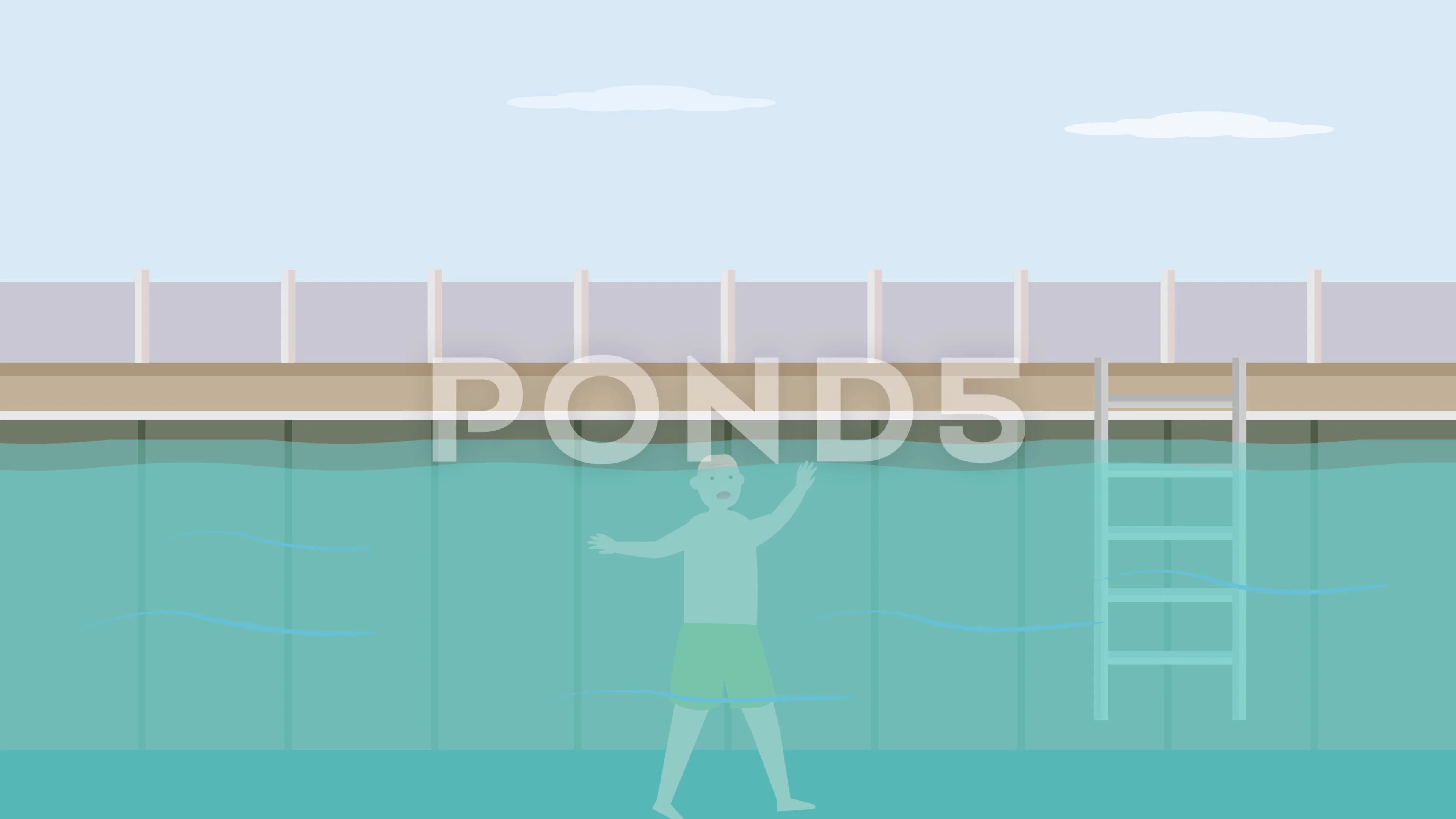 Panic old man drowning in the swimming pool