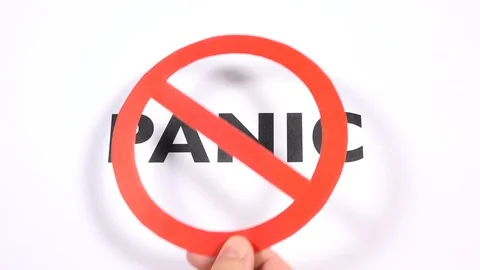 PANIC prohibition symbol, refuse anxiety, fear ban writing with copy space Vídeo Stock 85540932