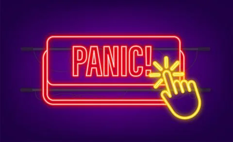Panic push neon button, great design for any purposes. Flat design. Vector Stock Illustration