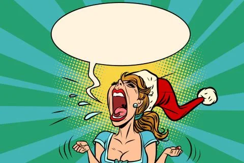 Panic rage anger screaming Santa girl Stock Illustration