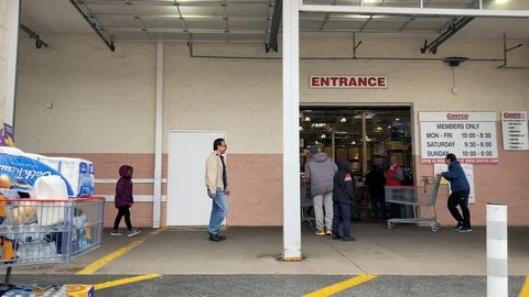 Panic shopping at a Costco during the COVID-19 pandemic Stock Footage 126598131