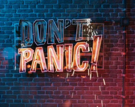 Panic. Slogan on Neon Light Billboard Stock Illustration