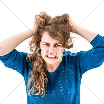 Panic woman with hands on the head Stock-Fotos