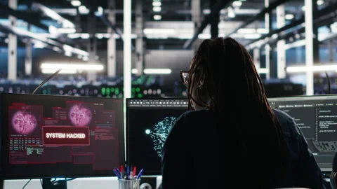 Panicked engineer in AI server facility reacts to hacking incident Stock Footage 307028317