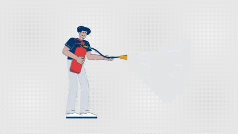 Panicked latino man using fire extinguisher 2D character doodle animation Vidéo 324893473